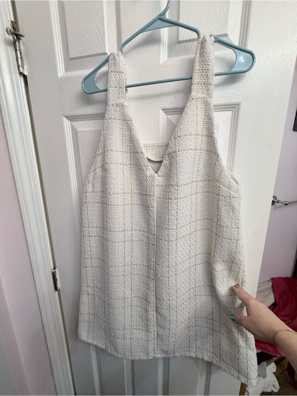 SHEIN Cream Textured V-Neck Sleeveless Dress